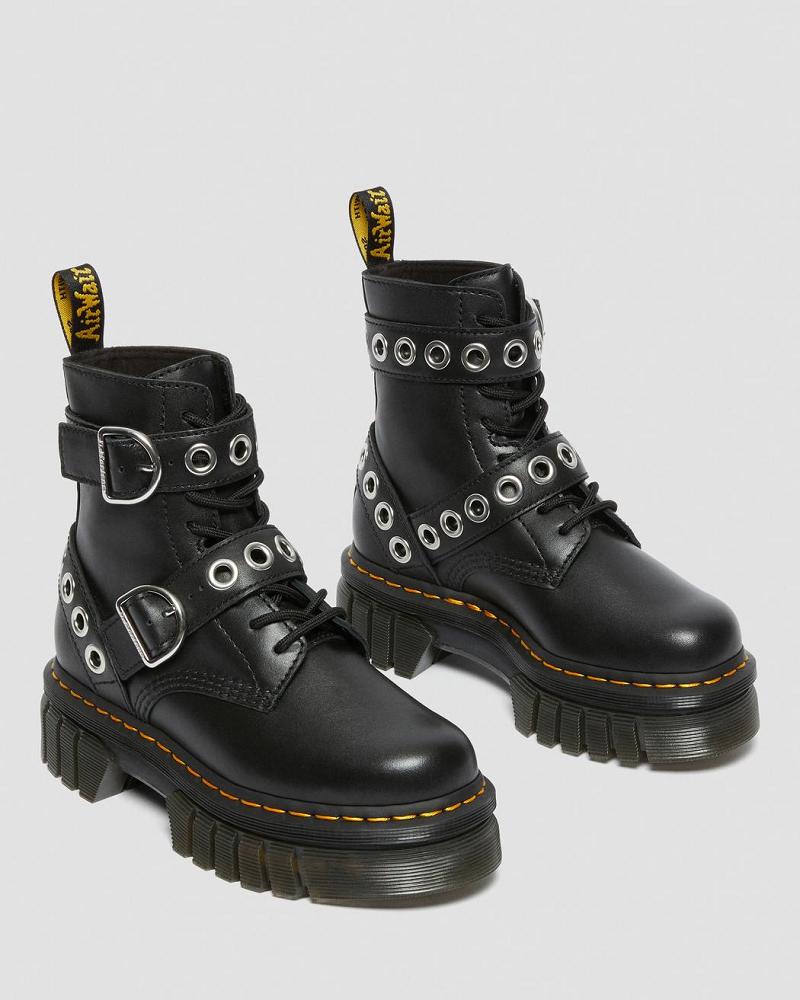 Dr Martens Audrick Hardware Læder Platform Støvler Dame Sort | DK 233FDN